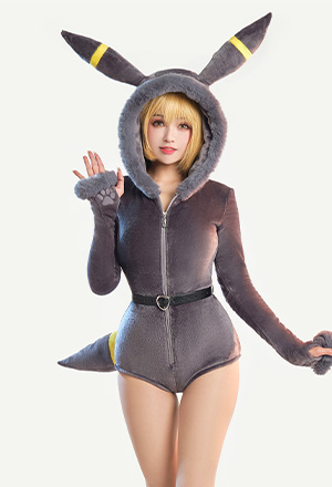 Moonlight Fox Dark Gray Sexy Romper Bodysuit Plush Hooded and Socks with Belt and Tail