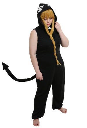 Plus Size Gothic Witch Hooded Jumpsuit Black Uniform Cloth Sleeveless Halloween Costume Bodysuit