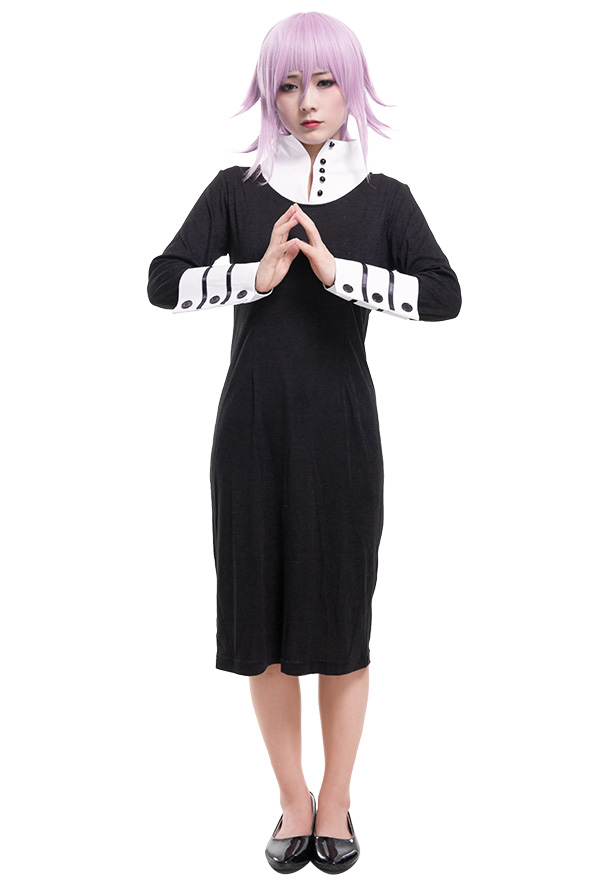 Women Gothic Witch Halloween Costume Black and White Turtleneck Collar Unique Design Sleeves Midi Dress