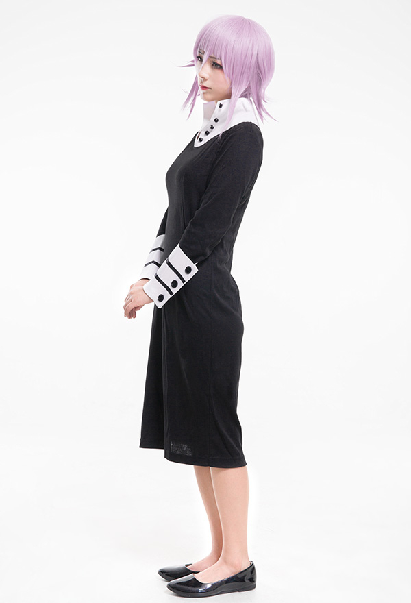 Women Gothic Witch Halloween Costume Black and White Turtleneck Collar Unique Design Sleeves Midi Dress