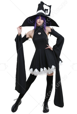 Black Halloween Cosplay Custom Witch Hag Long Dress Cloak Gloves Set For Women 
