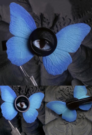 Gothic Hair Accessory Blue Halloween Butterfly Eye Hairpin