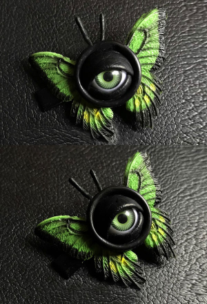 Gothic Hair Ornament Green Halloween Butterfly Eye Hairpin
