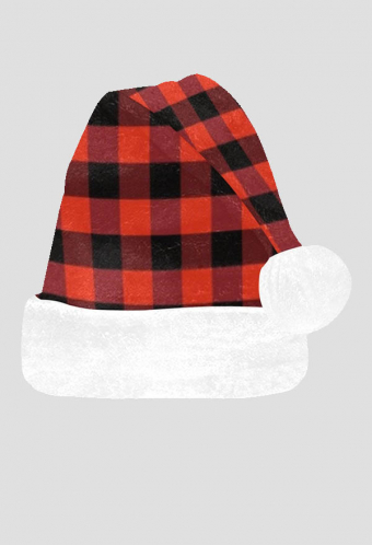 Unisex Flannel Christmas Hat New Year Santa Hat Black and Red Checkered Pattern Comfortable Adult Hat for Xmas Party