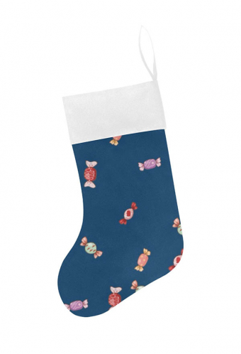 Christmas Party Decorations Hanging Stockings Blue Polyester Candies Pattern Socks Gift Bags for Family Xmas Party