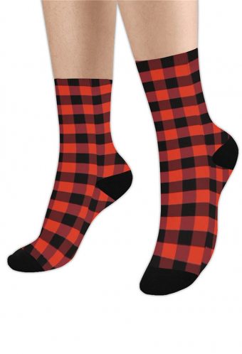 Christmas Unisex Stockings Tree Decoration Black and Red Checkered Pattern Hanging Calf Socks Gift Bag for Family Xmas Party  1 Pair