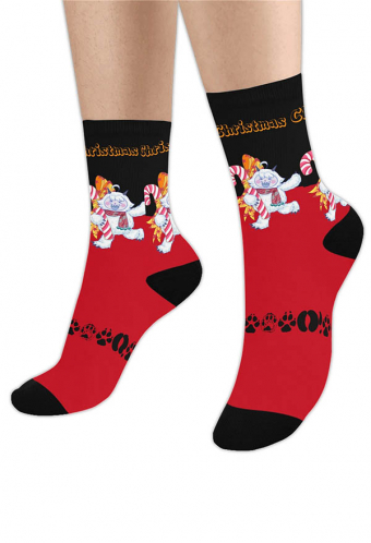 Christmas Cartoon Unisex Stockings Black and Red Snowman Pattern Hanging Calf Socks Gift Bag for Family Xmas Party  1 Pair