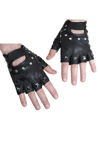 Punk Black Fingerless Leather Gloves Halloween Gloves