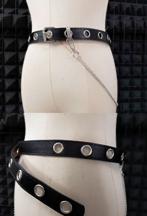 Gothic Belt in Retro Style Black Leather Chain Belt