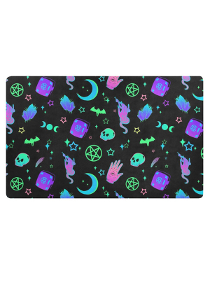 Gothic Black Cyber Witch Prints Kitchen Rugs