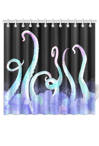 Gothic Black Pastel Tentacle Prints Shower Curtains with Hooks and Grommets 72x72 Inch