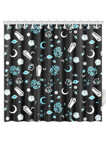 Gothic Black Blue Rose Prints Shower Curtains with Hooks and Grommets 72x72 Inch