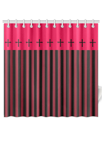 Gothic Black Red Stripe Prints Shower Curtains with Hooks and Grommets 72x72 Inch