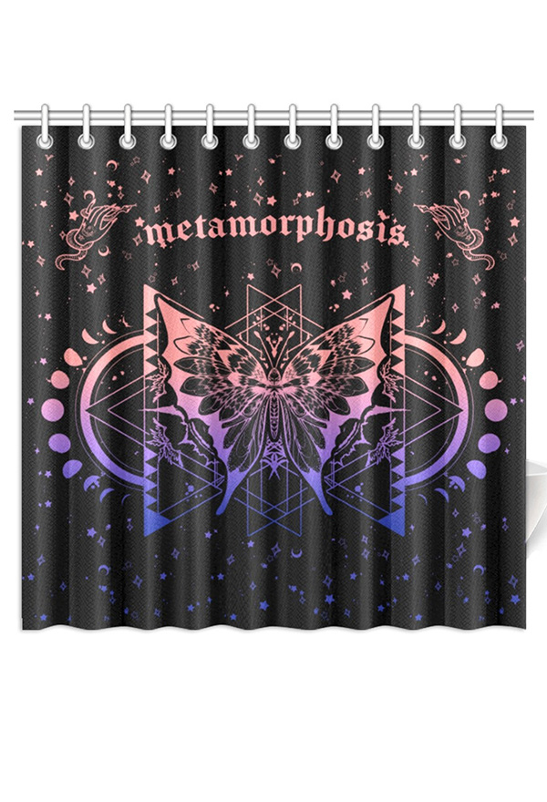 Gothic Black Butterfly Prints Shower Curtains with Hooks and Grommets 72x72 Inch
