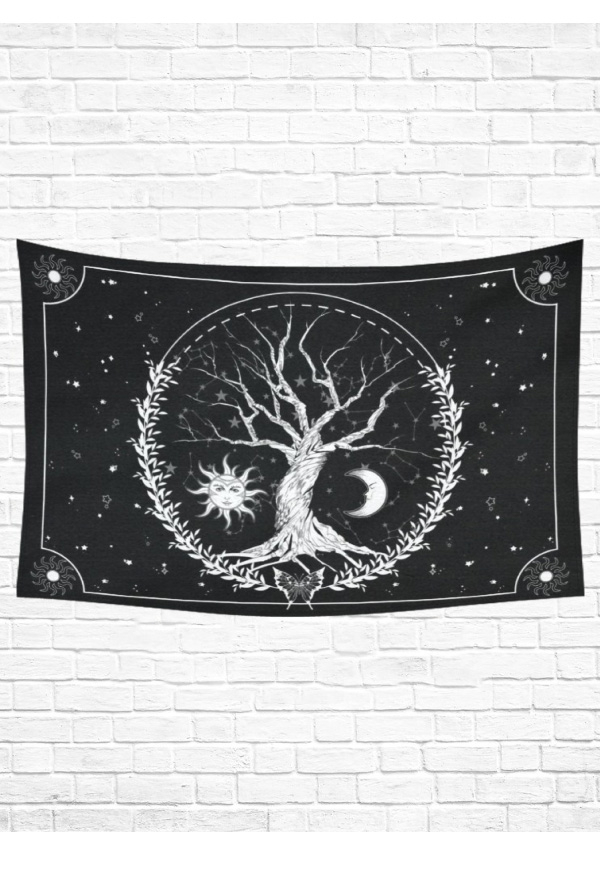 Gothic Black Tree Of Life Tapestry 60x40 Inch