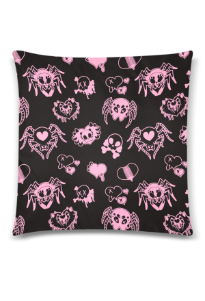 Gothic Black Pink Spider Cozy Throw Pillow Cover 18x18