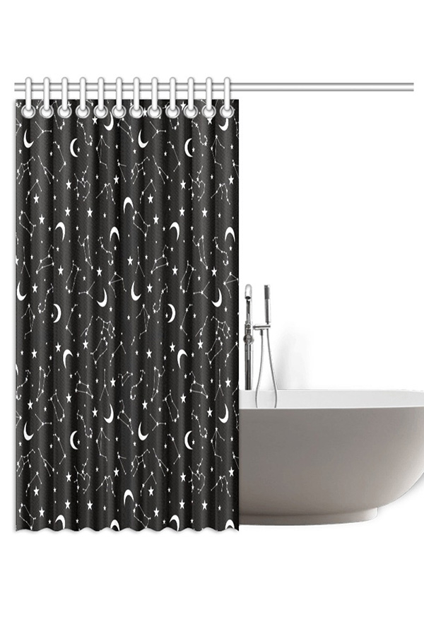 Gothic Black Constellation Prints Shower Curtains with Hooks and Grommets 72x72 Inch