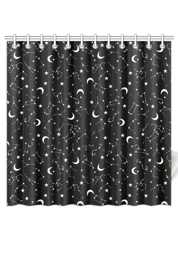 Gothic Black Constellation Prints Shower Curtains with Hooks and Grommets 72x72 Inch
