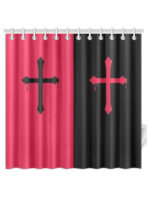 Gothic Black Red Cross Prints Shower Curtains with Hooks and Grommets 72x72 Inch