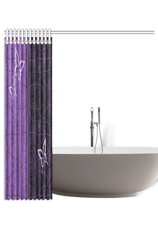 Gothic Black Purple Butterfly Web Prints Shower Curtains with Hooks and Grommets 72x72 Inch