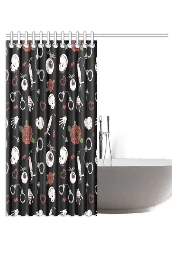 Gothic Black Mechanical Punk Web Prints Shower Curtains with Hooks and Grommets 72x72 Inch