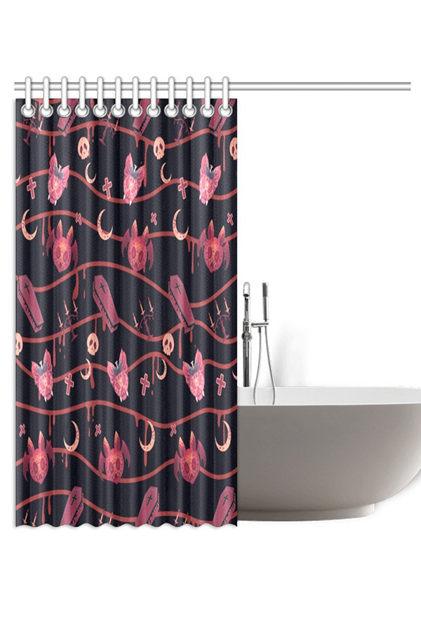 Gothic Black Fruit Demon Web Prints Shower Curtains with Hooks and Grommets 72x72 Inch