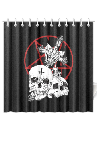 Gothic Black Punk Skeleton Prints Shower Curtains with Hooks and Grommets 72x72 Inch