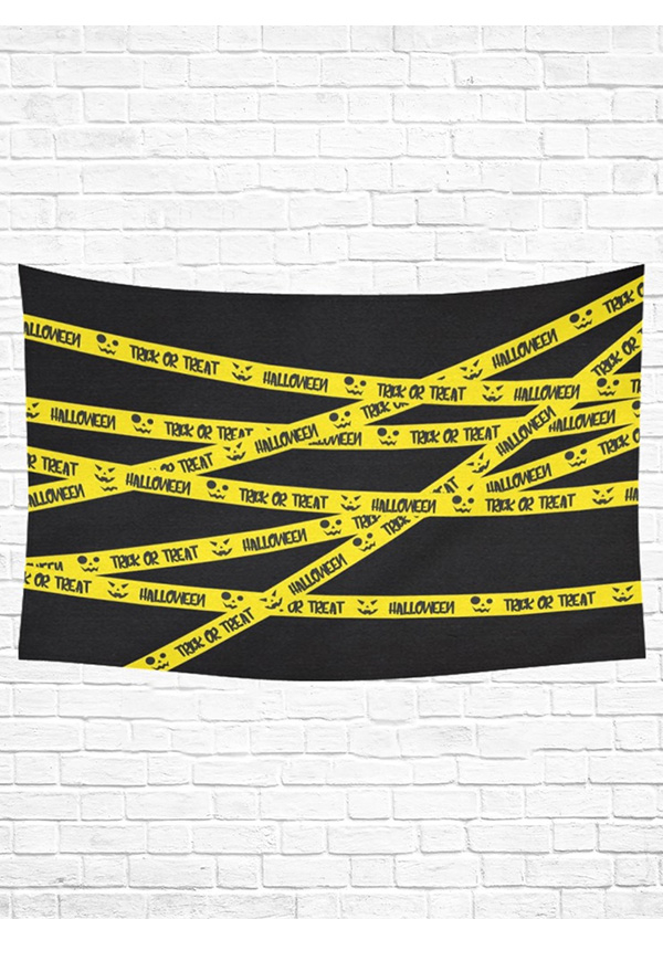 Gothic Halloween Black Warning Tape Tapestry 60x40 Inch