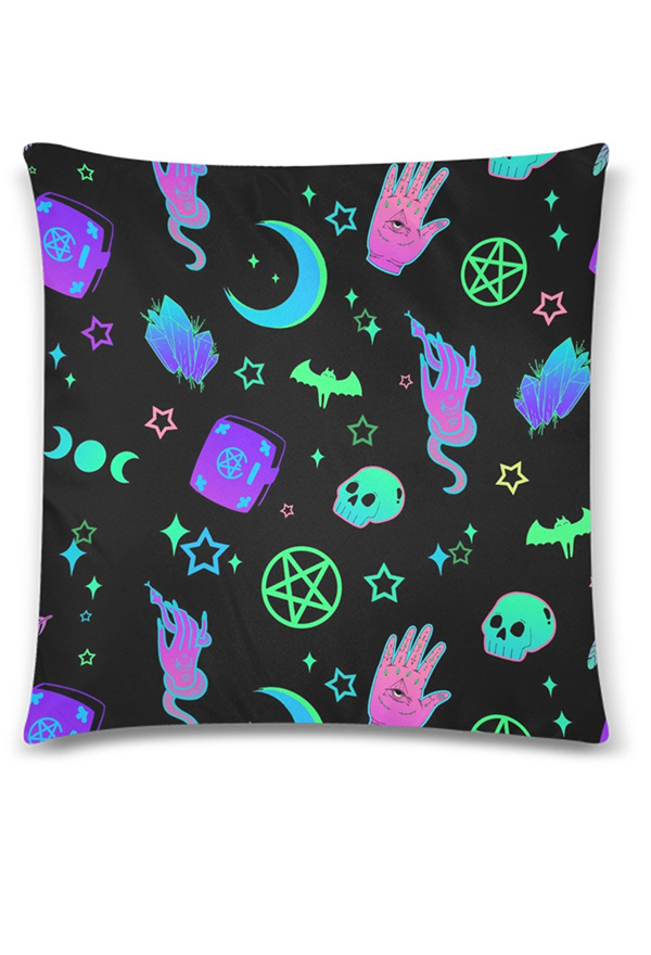 Gothic Black Cyber Witch Cozy Throw Pillow Cover 18x18
