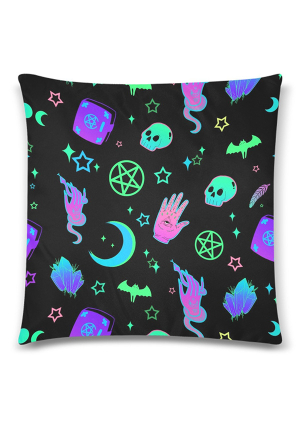 Gothic Black Cyber Witch Cozy Throw Pillow Cover 18x18