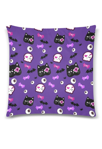 Gothic Purple Cat Skeleton Cozy Throw Pillow Cover 18x18