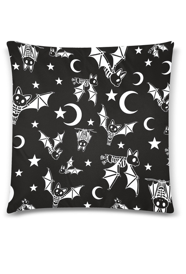 Gothic Black Bat Moon Cozy Throw Pillow Cover 18x18