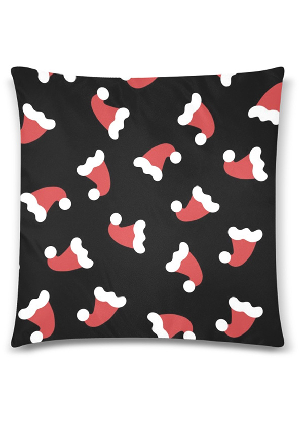 Christmas Gothic Black Santa Hat Pattern Cozy Throw Pillow Cover 18"x18"