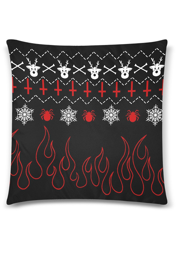 Christmas Gothic Black Reindeer Spider Pattern Cozy Throw Pillow Cover 18" x 18"