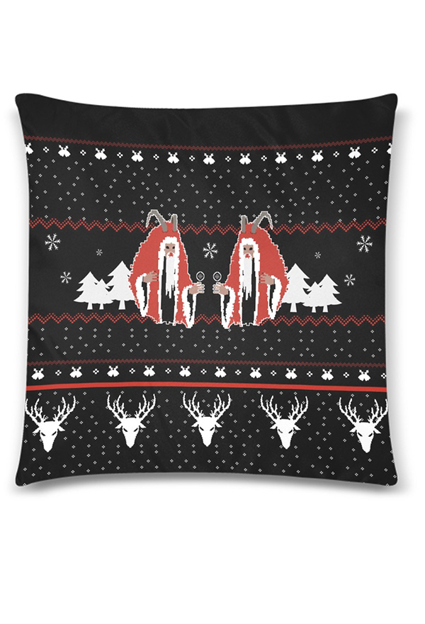 Christmas Gothic Black Devil Krampus Pattern Cozy Throw Pillow Cover 18" x 18"