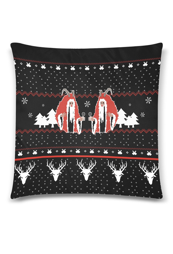 Christmas Gothic Black Devil Krampus Pattern Cozy Throw Pillow Cover 18" x 18"