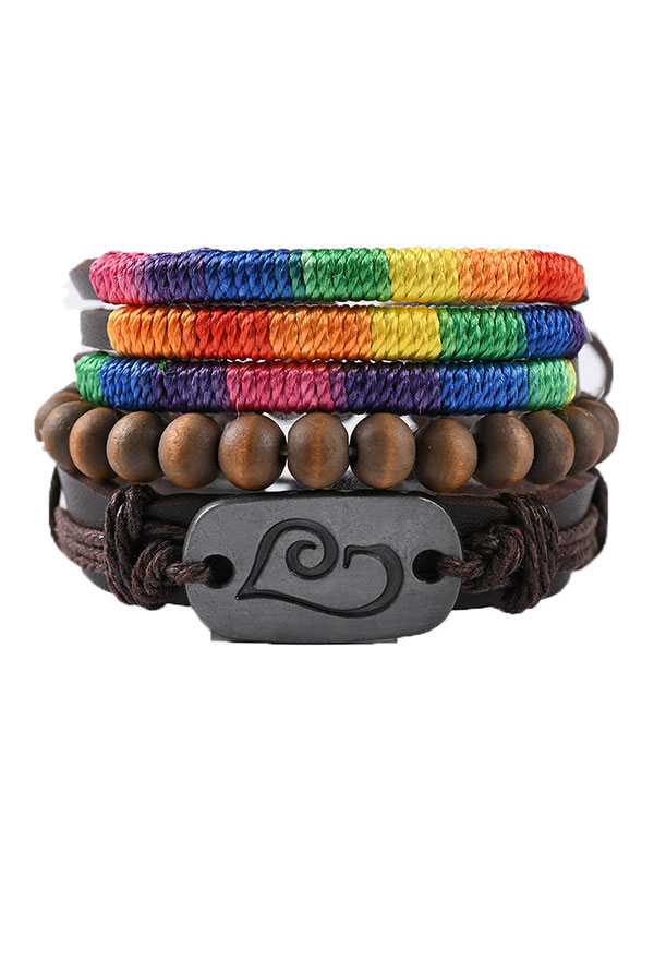Pride Day Accessory Bohemian Style Bracelet Rainbow Braided Cowhide Wooden beads Decorated Bracelet