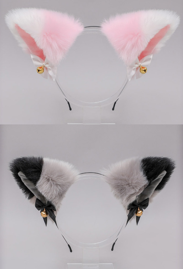 E-Girl Kawaii Lolita Halloween Cat Fox Plush Ears Headband Faux Fur Bell Bow Decorated Cosplay Headband