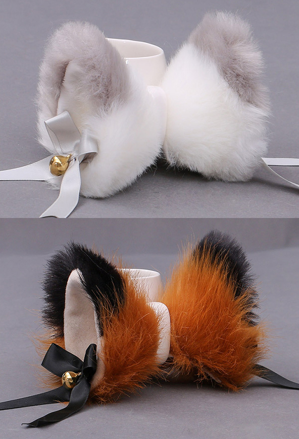 E-Girl Kawaii Halloween Cosplay Cat Fox Plush Ears Hair Clips Lolita Faux Fur Bell Bow Decorated Headdresses