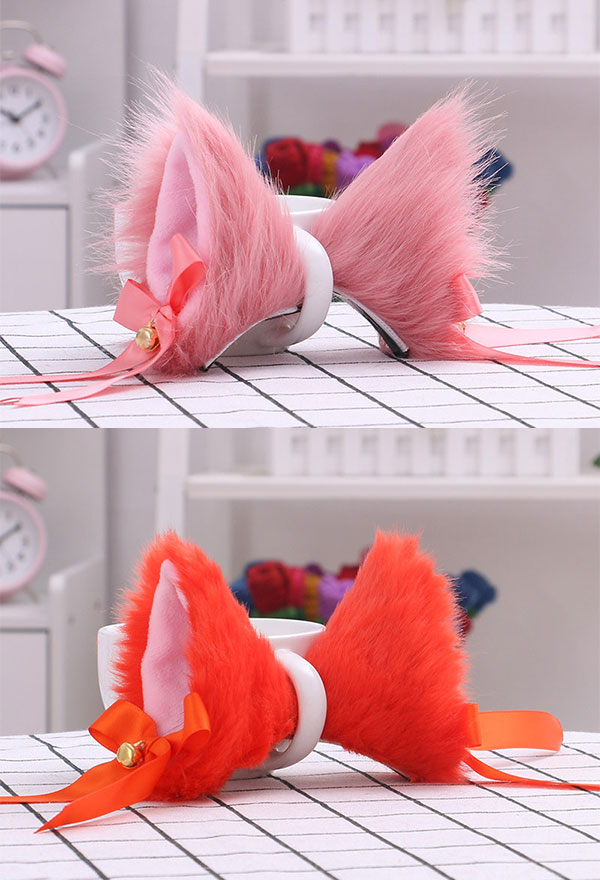 E-Girl Kawaii Halloween Cosplay Cat Fox Plush Ears Hair Clips Lolita Faux Fur Bell Bow Decorated Headdresses