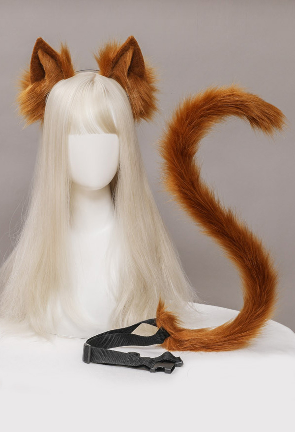E-Girl Cute Cat Plush Ears Headband and Tail Set Lolita Style Faux Fur Cosplay Headband and Tail