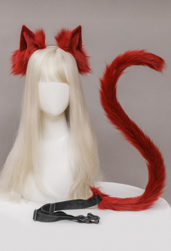 E-Girl Cute Cat Plush Ears Headband and Tail Set Lolita Style Faux Fur Cosplay Headband and Tail