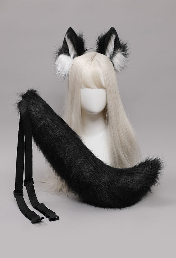 E-Girl Cute Plush Wolf Ear Hairband and Tail Set Kawaii Style Fluffy Accessory for Anime Cosplay Party
