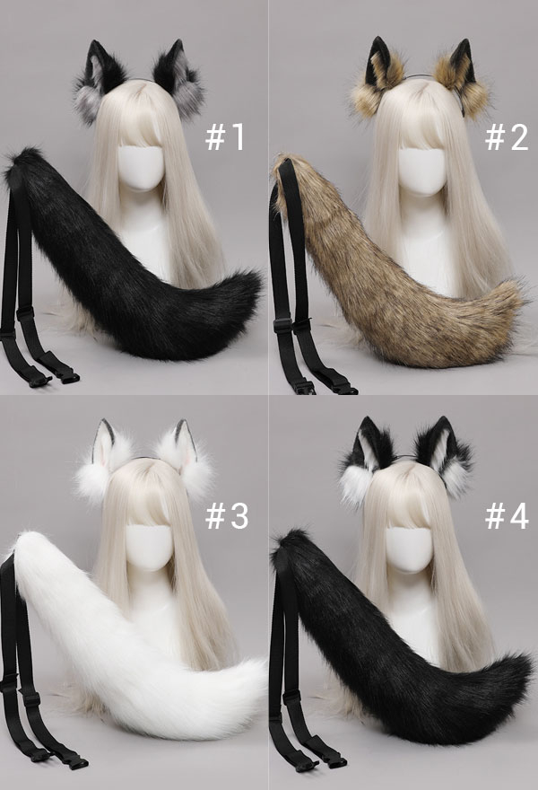 E-Girl Cute Plush Wolf Ear Hairband and Tail Set Kawaii Style Fluffy Accessory for Anime Cosplay Party