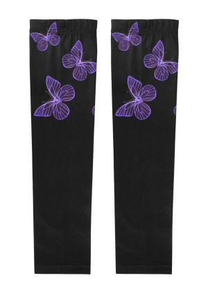 Gothic Girl Fantastic Butterfly Pattern Arm Sleeves Black Purple UV Protection Sunproof Sleeves