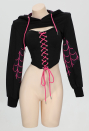 Dark Spider Gothic Lace-up Corset Black Hooded Top and Corset two-piece Set
