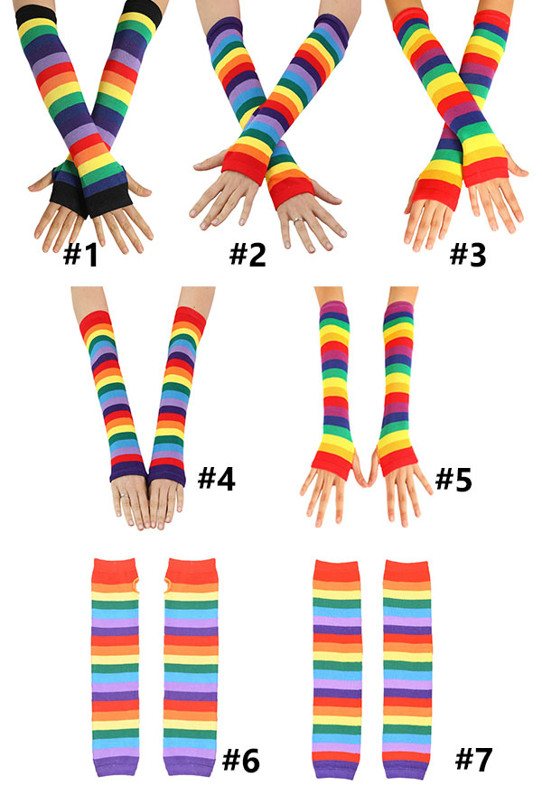 Pride Day Accessory Rainbow Long Sleeve Fingerless Gloves Sun Protection Arm Covers 3 Pairs in Total