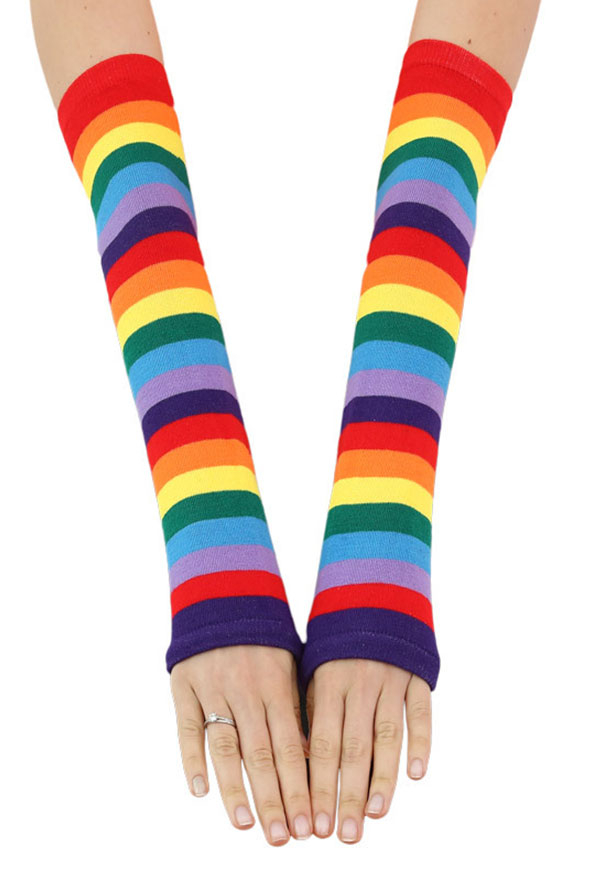 Pride Day Accessory Rainbow Long Sleeve Fingerless Gloves Sun Protection Arm Covers 3 Pairs in Total