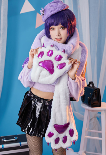 Cute Kawaii Purple Plush Cat Paw Design Long Scarf for Autumn Winter