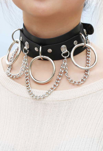 Gothic O Shape Choker Punk Style Double Chain Necklace